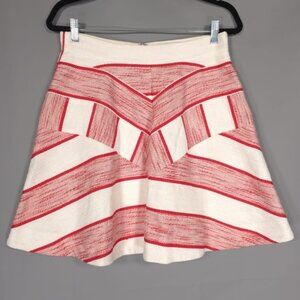3.1 Phillip Lim LINEN Blend Chevron Red White Skirt A-Line Flare Flounce Size 8